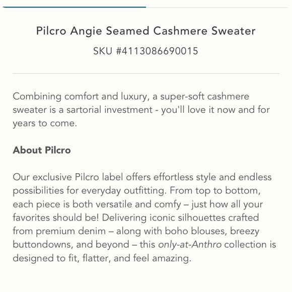 NWT Anthropologie Pilcro Angie Seamed Cashmere Sweater - Picture 2 of 8